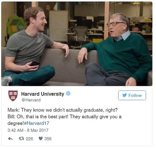 마크 저커버그 페이스북 CEO의 하버드대 졸업사 홍보 동영상 중 빌 게이츠 MS 창업자와 대화하는 저커버그. 출처: 트위터