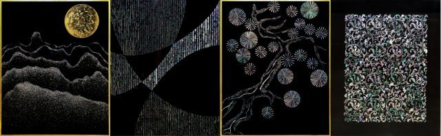 세계적인 칠예가 전용복 장인의 작품 4종을 액자처럼 탈·부착할 수 있는 나전옻칠 엘리베이터 디자인을 출시했다. 왼쪽부터 시계 방향으로 향(鄕), 승(昇), 송(松), 궁(宮) 이라는 이름의 4가지 종류의 나전옻칠 작품.