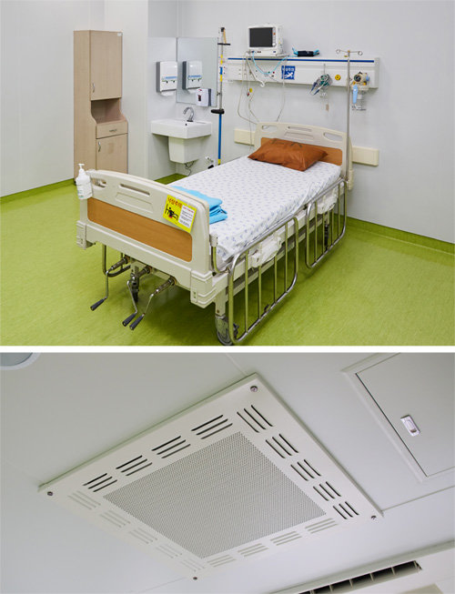신종 코로나 등 각종 감염병에 걸린 환자는 음압병실(위 사진)에서 치료를 받는다. 아래 사진은 병실 내 천장에 달린 공기청정기. 뉴고려병원 제공