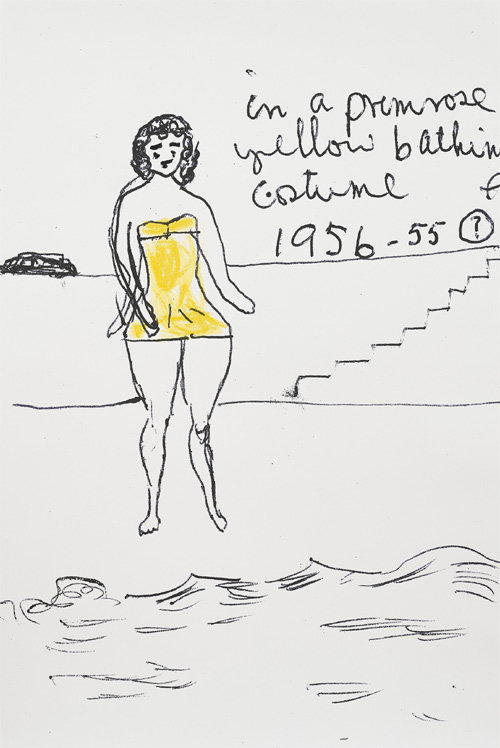‘프림로즈 같은 노란색 수영복을 입고, 1956-55(?)’라는 글귀가 적힌 2019년 작품 ‘노란 수영복’. 초이앤라거 제공