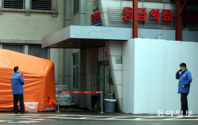 오전 메르스로 의심되는 환자가 다녀간 강북삼성병원 응급실 앞 모습. ＜최혁중 기자＞