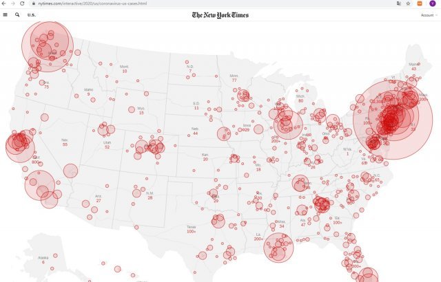 뉴욕타임스 코로나19 확진자 맵