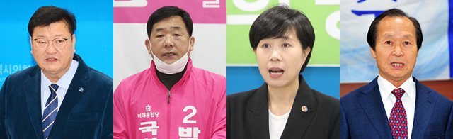 제21대 총선 울산 중구 민주당 임동호(왼쪽부터), 통합당 박성민, 노동당 이향희, 무소속 이철수 예비후보 © News1 DB