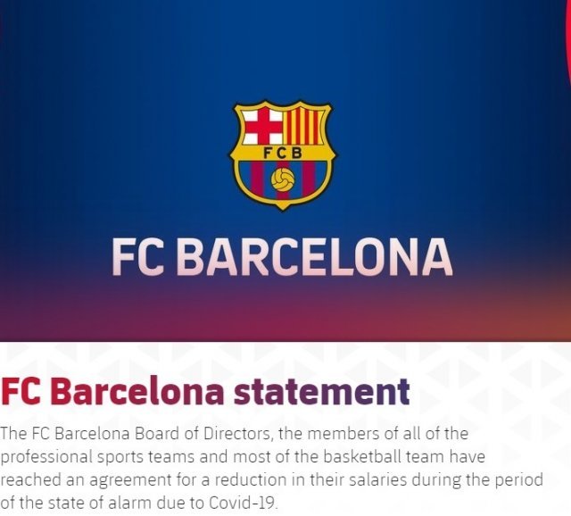 FC바르셀로나가 급여 70% 삭감을 결정했다. (FC바르셀로나 공식 홈페이지 캡처) © 뉴스1