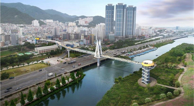 2022년 부산 북구 구포 낙동강변에 들어설 보행 전용 금빛노을브리지 조감도. 부산시 제공