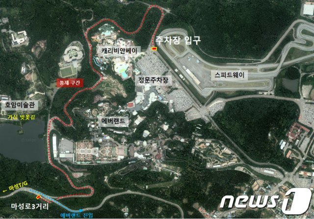 가실벚꽃길 통제 구간.(용인시 제공)