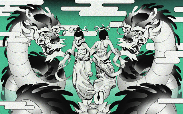 일러스트레이터 장가노는 동아일보 창간호 테두리에 삽입된 그림을 디지털 드로잉 해 현대적으로 표현한 작품 ‘og’를 제작했다. 디노마드 제공