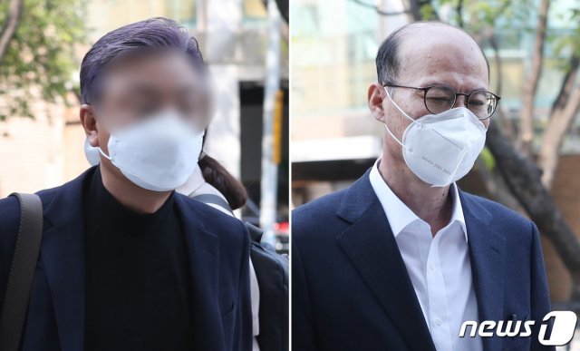 미공개 정보를 이용해 주식을 거래한 혐의를 받는 이용한 신라젠 전 대표(왼쪽)와 곽병학 전 신라젠 감사가 16일 오전 서울 양천구 서울남부지법에 영장실질심사를 받기 위해 들어가고 있다. 곽 전 대표는 자본시장법 위반(사기적 부정거래)과 휭령 및 배임 등 혐의를 받고 있다. 2020.4.16/뉴스1 © News1