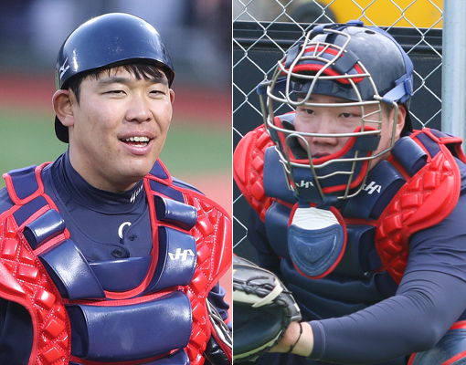 롯데 지성준(왼쪽)-정보근. 사진제공｜롯데자이언츠