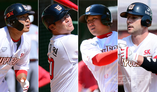 ‘홈런공장’ SK가 명예회복에 나선다. 장타력 복구를 위해 타격 포인트를 앞으로 당기는 해결책을 공유한 가운데 한동민, 이재원, 최정, 로맥(왼쪽부터) 등 팀 내 홈런타자들에게는 풍성한 기록 수확의 기회가 기다리고 있다. 최정은 KBO리그 3루수 최초로 통산 350홈런 달성을 노리고 있고, 로맥은 외국인타자 통산 최다홈런 톱3 진입에 도전한다. 스포츠동아DB