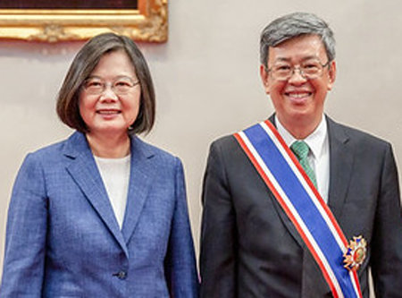 차이잉원 총통과 천젠런 부총통(오른쪽). 사진 출처 대만 총통부