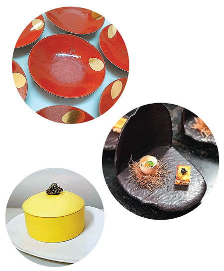 시계 방향부터 동아일보 100주년을 기념해 제작한 그릇 ‘승(昇)’, SM엔터테인먼트와 협업해 만든 의자 모양의 그릇, 최근 새로 디자인한 합. 김선미 도예가 제공