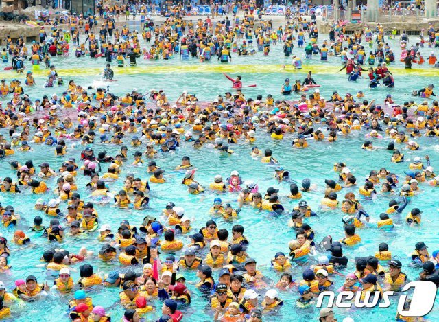피서객들이 한 워터파크에서 물놀이를 하며 즐거운 시간을 보내고 있다.2017.7.1 © News1