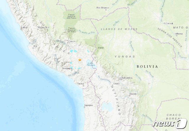 페루 남부 안데스 산지 람파 인근에서 규모 6.0 지진이 발생했다. <미 지질조사국(USGS) 갈무리>© 뉴스1