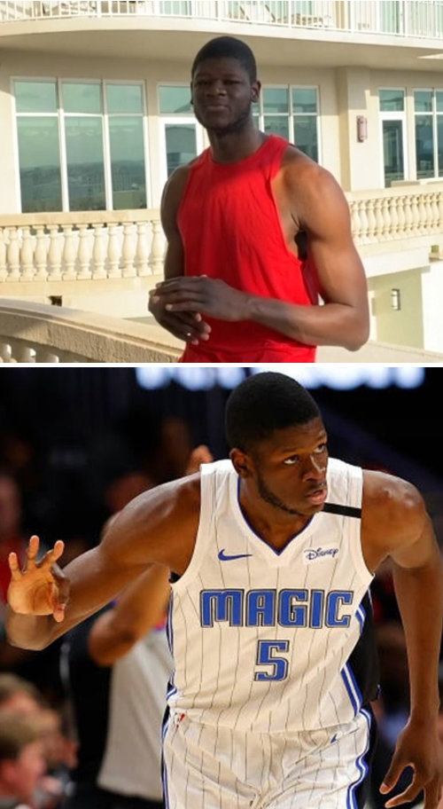 NBA 올랜도 밤바의 근육 키우기 전(아래 사진)과 후.