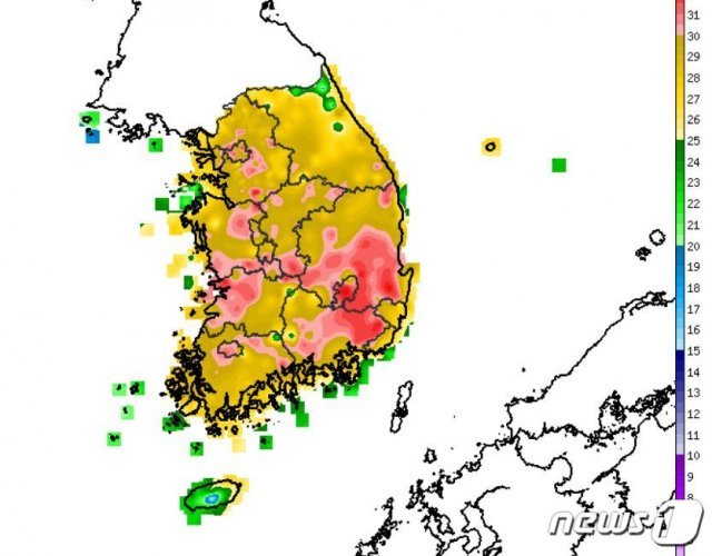 10일 오전 11시께 전국 기온 분포도(기상청 제공)© 뉴스1