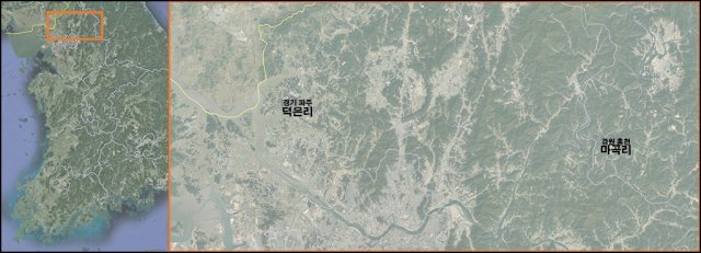 탈북자 단체가 대북전단을 날린 경기 파주와 이 풍선이 발견된 강원 홍천의 위치. 홍천이 파주보다 남쪽에 위치하고 있습니다.