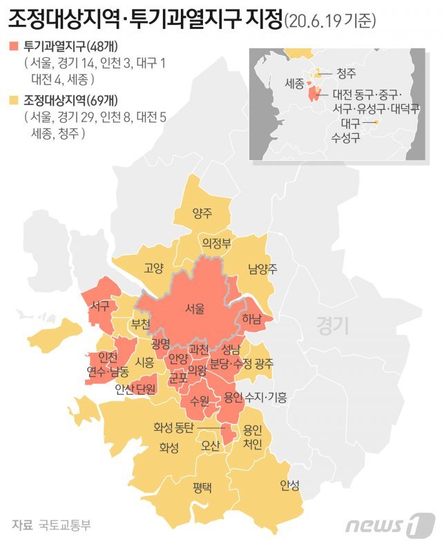 17일 국토부와 기획재정부, 금융위원회는 ‘주택시장 안정을 위한 관리방안’을 발표하고 조정대상지역, 투기과열지구를 대폭 확대했다. © News1