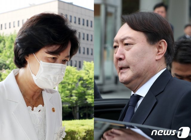 추미애 법무부 장관(왼쪽)과 윤석열 검찰총장./ © 뉴스1