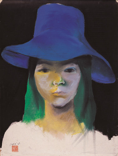 최욱경, 자화상(푸른 모자를 쓰고), 1967년, 종이에 파스텔, 61X46cm / 국제갤러리 제공