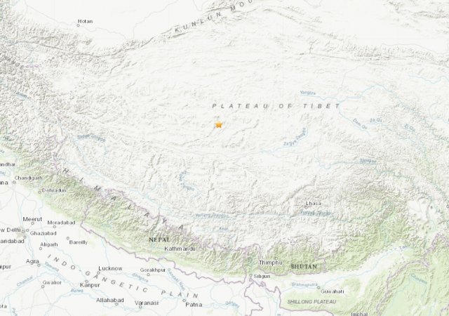 중국 서부 티베트 지진 발생 지점 - 미국 지질조사국(USGS) 갈무리