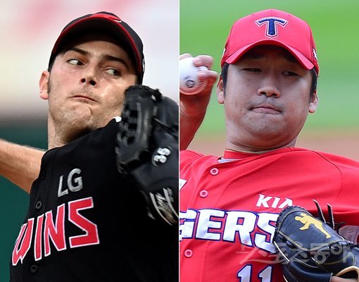 LG 윌슨(왼쪽)-KIA 이민우. 스포츠동아DB