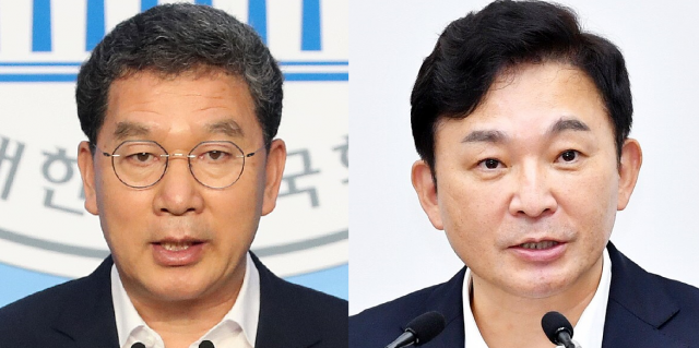 신정훈 더불어민주당 의원(왼쪽)과 원희룡 제주도지사. 사진=뉴스1