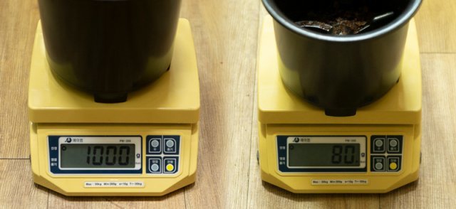 내솥을 제외한 1,000g의 음식물 쓰레기를 처리한 결과, 80g까지 줄어들었다. 출처=IT동아