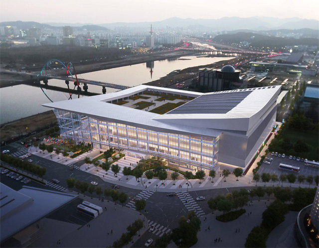대전이 최근 국제협회연합(UIA)이 발간한 보고서에서 세계 국제회의 개최 도시 43위로 선정됐다. 2022년 1월 완공 예정인 대전 국제전시컨벤션센터 조감도. 대전시 제공