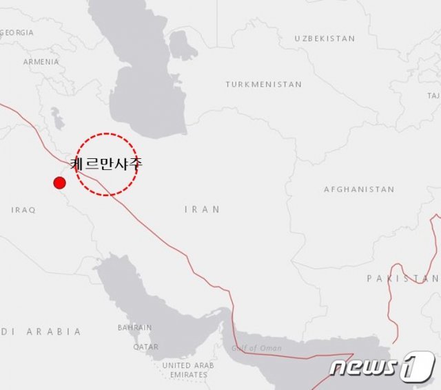 이란 케르만샤주(미국 지질조사국 지도 갈무리). © 뉴스1
