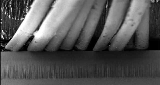 면도날에 털이 닿는 모습을 전자현미경으로 촬영했다. MIT 제공