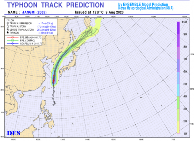 제5호 태풍 ‘장미’(JANGMI)의 모델 예측도. 기상청 제공