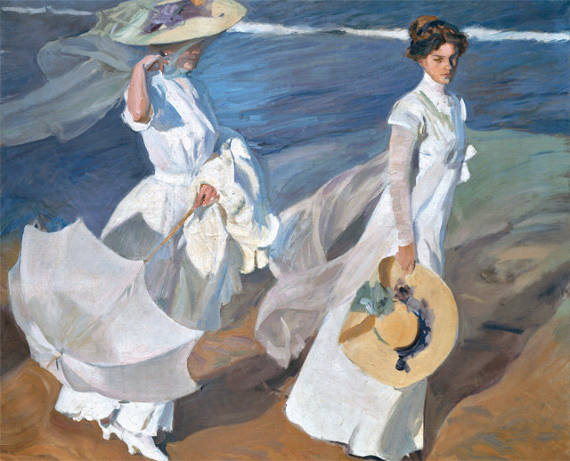 1909년 아내 클로틸데와 큰딸 마리아를 모델로 그린 유채화 ‘바닷가 산책’. 모자를 벗어든 당시 19세의 마리아는 훗날 아버지의 뒤를 이어 화가가 됐다. HB프레스 제공