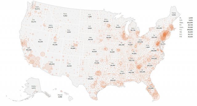 미국 코로나19 확진자 통계 현황 - 로이터통신 갈무리
