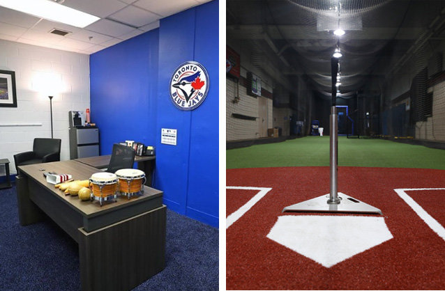 토론토는 12일부터 미국 뉴욕주 버펄로의 세일런필드에서 올 시즌 안방 경기를 치른다. 팀 산하 트리플A 구단인 버펄로 바이슨스의 안방이던 이곳에서 경기를 치르기 위해 2주간 정비작업을 했다. 왼쪽 사진은 구장 내 감독실, 오른쪽 사진은 이동 통로에 마련한 배팅 훈련 시설이다. 사진 출처 토론토 인스타그램