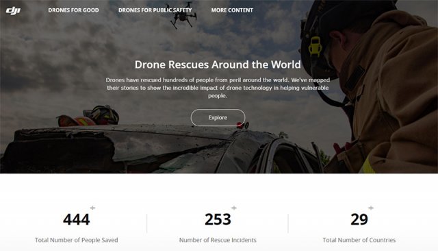 드론을 활용한 인명 구조 사례를 나열한 DJI 레스큐 맵. 출처=DJI