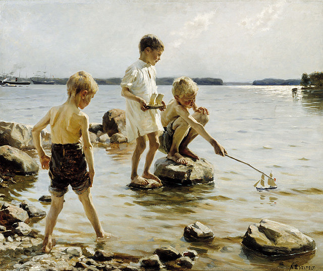알베르트 에델펠트, 해변에서 노는 소년들, 1884년.