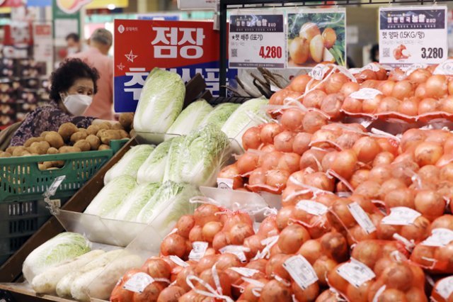 코로나19 확산과 홍수 사태로 중국 내 작황이 힘들어지면서 중국 수입산 농산물 가격이 오르고 있다. 8월 20일 서울 시내 한 대형마트에서 소비자가 채소를 살펴보고 있다. [뉴스1]