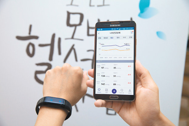 스마트폰 모바일 헬스케어 앱을 활용해 건강상태를 체크하는 모습. 한국건강증진개발원 제공