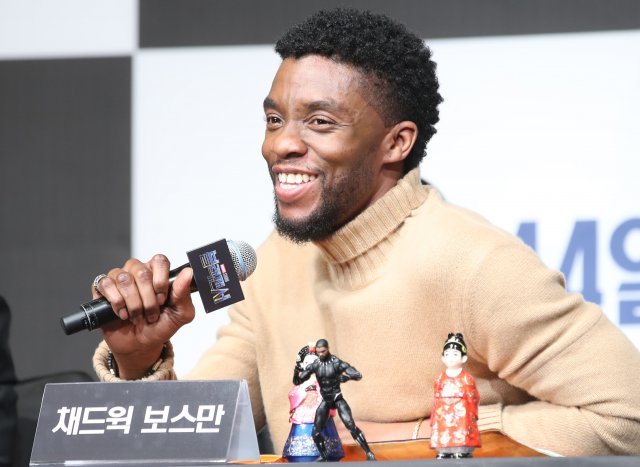 영화 ‘블랙팬서’ 배우 채드웍 보스만이  개봉을 앞둔 지난 2018년 2월 5일 서울 중구 포시즌 호텔에서 열린 기자간담회에 참석했다. 사진=뉴스1
