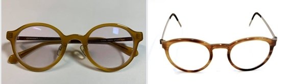 조국 전 법무부 장관은 7일,  ‘정경심 교수가 200만원대 초고가 안경인 린드버그 혼(오른쪽) 안경을 착용했다’는 가짜뉴스를 뿌린 기자를 형사고소하면서 정 교수가 착용한 안경은 외제가 아니라 국산 베네르디 1409 안경(왼쪽)이라고 강조했다. (페이스북 갈무리) © News1