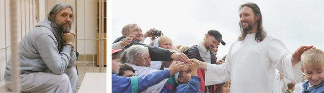 자신을 재림 예수라고 주장하며 신도 1만 명을 모은 러시아 사이비 종교 지도자 세르게이 토로프가 체포돼 시베리아의 한 감옥에 갇혀
 있다(왼쪽 사진). 토로프는 1994년 ‘마지막 교회’라는 종교단체를 설립한 뒤 스스로를 “2000년 전 죽은 예수가 부활한 
존재”라고 칭해왔다. 타스통신·BBC 캡처