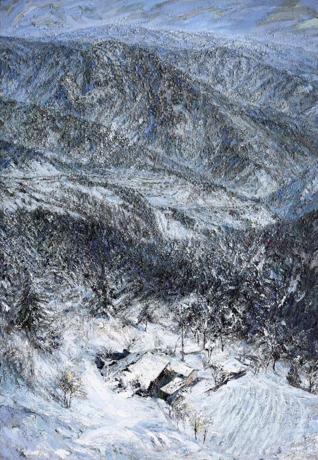 산을 베고 산을 덮고, 227.3X162.1cm, 캔버스에 흙과 혼합재료, 1997~2005년