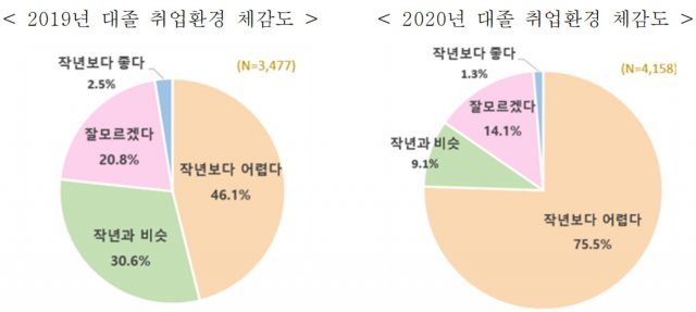 2019~2020년 대졸 취업환경 체감도(한국경제연구원 제공). © 뉴스1