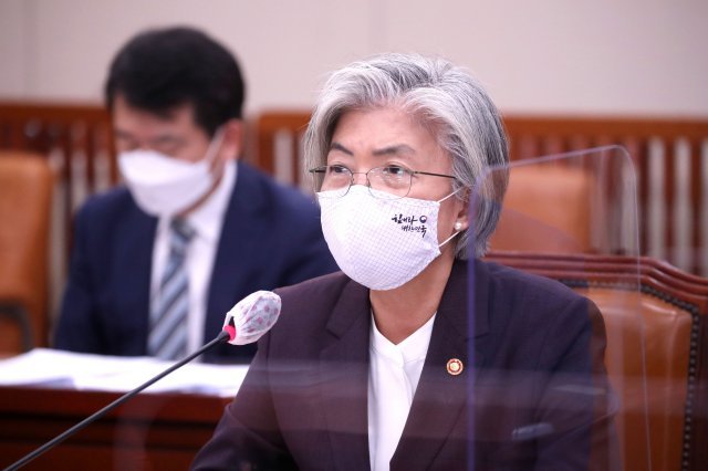 강경화 외교부 장관이 7일 서울 여의도 국회에서 열린 외교통일위원회의 외교부에 대한 국정감사에서 의원 질의에 답변하고 있다. 사진=뉴스1