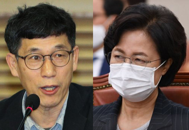 진중권 전 동양대 교수(왼쪽)와 추미애 법무부 장관. (뉴스1)