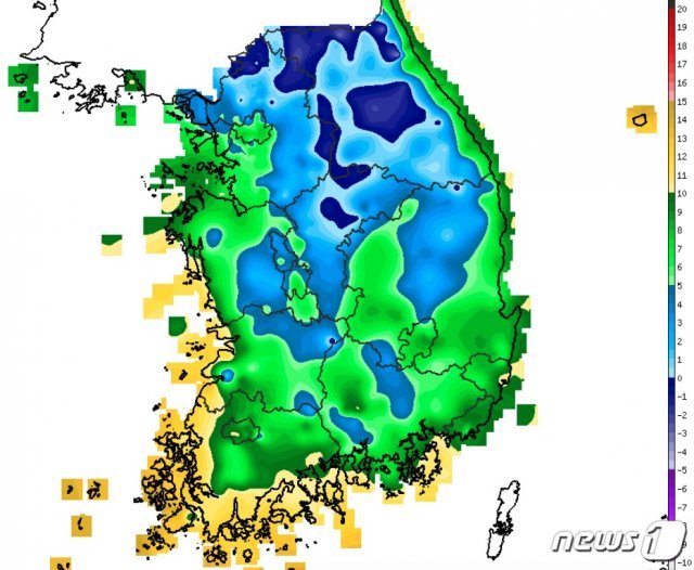 23일 오전 6시 기준 전국 최저기온 분포도(기상청 제공) © 뉴스1