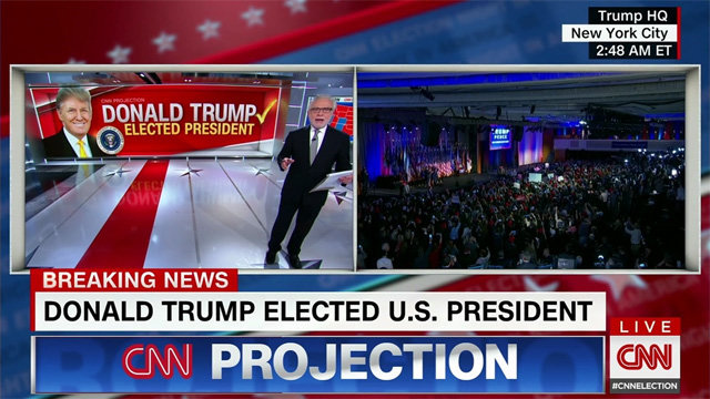 2016년 미국 대선 당일 우리에게도 친숙한 CNN 앵커 울프 블리처가 선거 방송을 진행하는 모습. 사진 출처 CNN