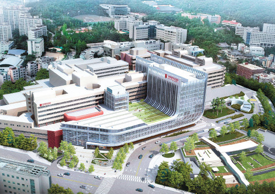 2023년에 완공될 안암 병원 신관의 미래조감도. 병원 공간 확대 및 녹지화를 통해 더욱 쾌적한 환경이 조성될 전망이다. 안암병원 제공