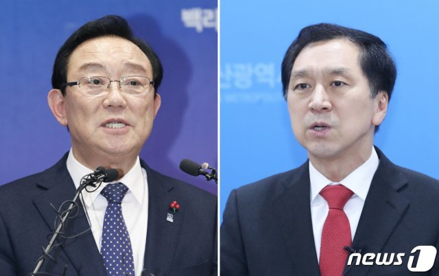송철호 울산시장(왼쪽)과 김기현 전 울산시장. © News1